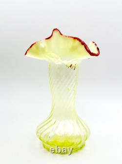 Victorian Uranium Glass Vase Jack In The Pulpit Pink Edge Swirl Optic Pattern