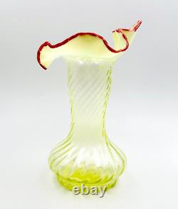 Victorian Uranium Glass Vase Jack In The Pulpit Pink Edge Swirl Optic Pattern
