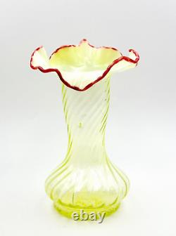 Victorian Uranium Glass Vase Jack In The Pulpit Pink Edge Swirl Optic Pattern