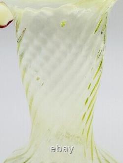 Victorian Uranium Glass Vase Jack In The Pulpit Pink Edge Swirl Optic Pattern