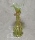 Victorian Uranium Vaseline Blown Glass Vase With Pink Applications C1890's