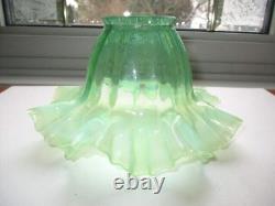 Victorian Vaseline Green Opalescent Glass Gas Light Shade Wave Ruffled