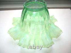 Victorian Vaseline Green Opalescent Glass Gas Light Shade Wave Ruffled