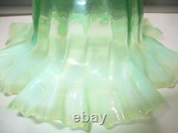 Victorian Vaseline Green Opalescent Glass Gas Light Shade Wave Ruffled