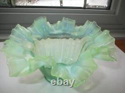 Victorian Vaseline Green Opalescent Glass Gas Light Shade Wave Ruffled