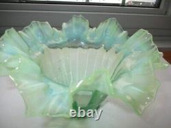 Victorian Vaseline Green Opalescent Glass Gas Light Shade Wave Ruffled