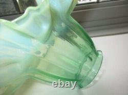 Victorian Vaseline Green Opalescent Glass Gas Light Shade Wave Ruffled