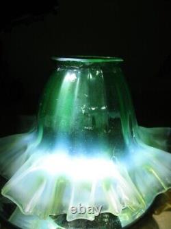 Victorian Vaseline Green Opalescent Glass Gas Light Shade Wave Ruffled