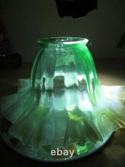 Victorian Vaseline Green Opalescent Glass Gas Light Shade Wave Ruffled