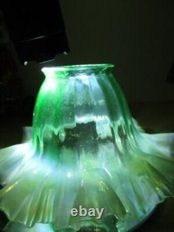 Victorian Vaseline Green Opalescent Glass Gas Light Shade Wave Ruffled