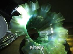 Victorian Vaseline Green Opalescent Glass Gas Light Shade Wave Ruffled