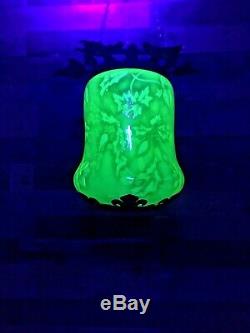 Victorian Vaseline Uranium Glass & Iron Leaf Ceiling Light Shade Arts & Crafts