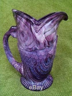 Victorian W H Heppell & Co Purple Slag Glass Fish Jug c 1882 rare Davidson