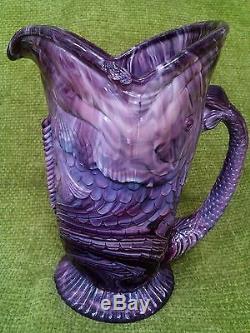 Victorian W H Heppell & Co Purple Slag Glass Fish Jug c 1882 rare Davidson