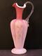 Victorian Webb Cranberry Glass Peach Blow Enamel Ewer Pitcher Pink Thorn Vase