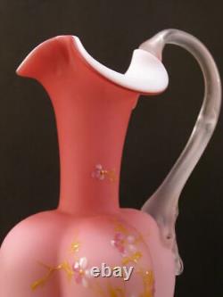 Victorian WEBB Cranberry Glass Peach Blow Enamel EWER Pitcher Pink Thorn Vase