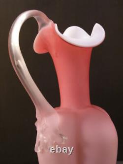 Victorian WEBB Cranberry Glass Peach Blow Enamel EWER Pitcher Pink Thorn Vase