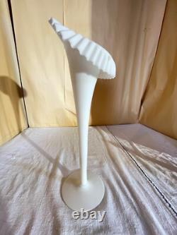 Victorian White MOP Satin Art Glass JIP Vase-CRE Rim-English Scare Color