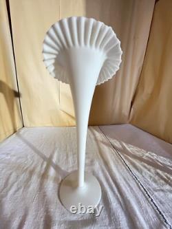 Victorian White MOP Satin Art Glass JIP Vase-CRE Rim-English Scare Color