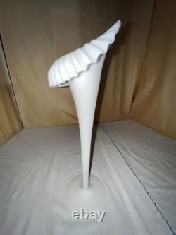 Victorian White MOP Satin Art Glass JIP Vase-CRE Rim-English Scare Color