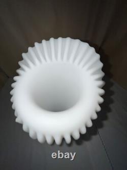 Victorian White MOP Satin Art Glass JIP Vase-CRE Rim-English Scare Color