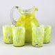 Victorian Yellow & White Spatter Pitcher Tumblers Set, Antique Blown Glass 8