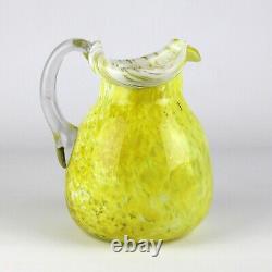 Victorian Yellow & White Spatter Pitcher Tumblers Set, Antique Blown Glass 8