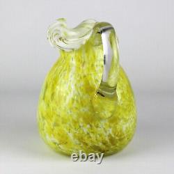 Victorian Yellow & White Spatter Pitcher Tumblers Set, Antique Blown Glass 8