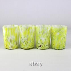 Victorian Yellow & White Spatter Pitcher Tumblers Set, Antique Blown Glass 8