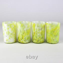 Victorian Yellow & White Spatter Pitcher Tumblers Set, Antique Blown Glass 8