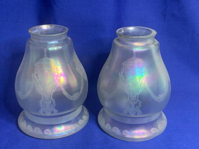 Victorian Art Glass Verre De Soie Style Etched Urn And Swag Pattern Lamp Shades