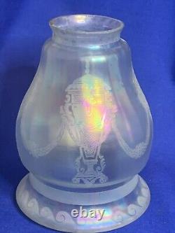 Victorian art glass Verre de Soie style etched Urn and Swag pattern lamp shades