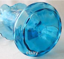 Victorian art glass blue optic rib MARY GREGORY pitcher set, 3 p, 9 H