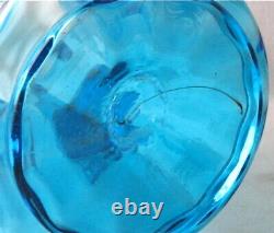 Victorian art glass blue optic rib MARY GREGORY pitcher set, 3 p, 9 H