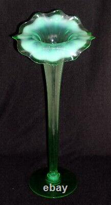 Victorian art glass green opalescent JACK-IN-THE-PULPIT vase, 19 1/2 h. HUGE