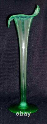 Victorian art glass green opalescent JACK-IN-THE-PULPIT vase, 19 1/2 h. HUGE