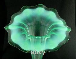 Victorian art glass green opalescent JACK-IN-THE-PULPIT vase, 19 1/2 h. HUGE