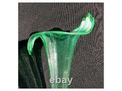 Victorian art glass green opalescent JACK-IN-THE-PULPIT vase, 19 1/2 h. HUGE