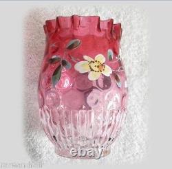 Victorian art glass vase with hand painted flowers hand blown