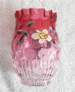 Victorian art glass vase with hand painted flowers hand blown