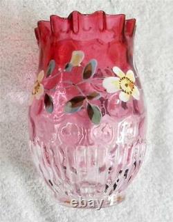 Victorian art glass vase with hand painted flowers hand blown