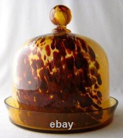 Victorian art glass white and maroon spatter amber cased cheese dish, 7 h. + d