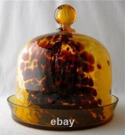 Victorian art glass white and maroon spatter amber cased cheese dish, 7 h. + d