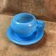 Victorian Blue French Opaline Art Glass Hand Blown Cup And Saucer Gilt Trim