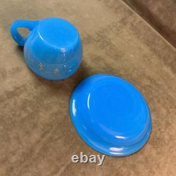 Victorian blue French opaline art glass hand blown cup and saucer gilt Trim Victorian blue French opaline art glass hand blown cup and saucer gilt Trim