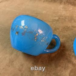 Victorian blue French opaline art glass hand blown cup and saucer gilt Trim Victorian blue French opaline art glass hand blown cup and saucer gilt Trim