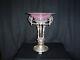 Victorian Epergne Silverplated With Hand Painted Pink Art Glass Bowl