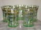 Victorian Era Antique Art Glass Decorated 5 Vaseline Tumblers With Gilding