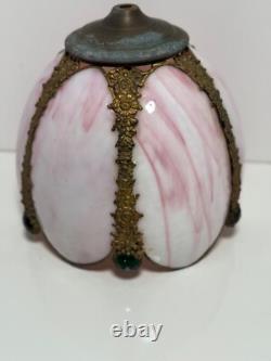 Victorian pink/ white cameo art glass shade with green glass 9 in high and wide