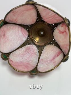 Victorian pink/ white cameo art glass shade with green glass 9 in high and wide